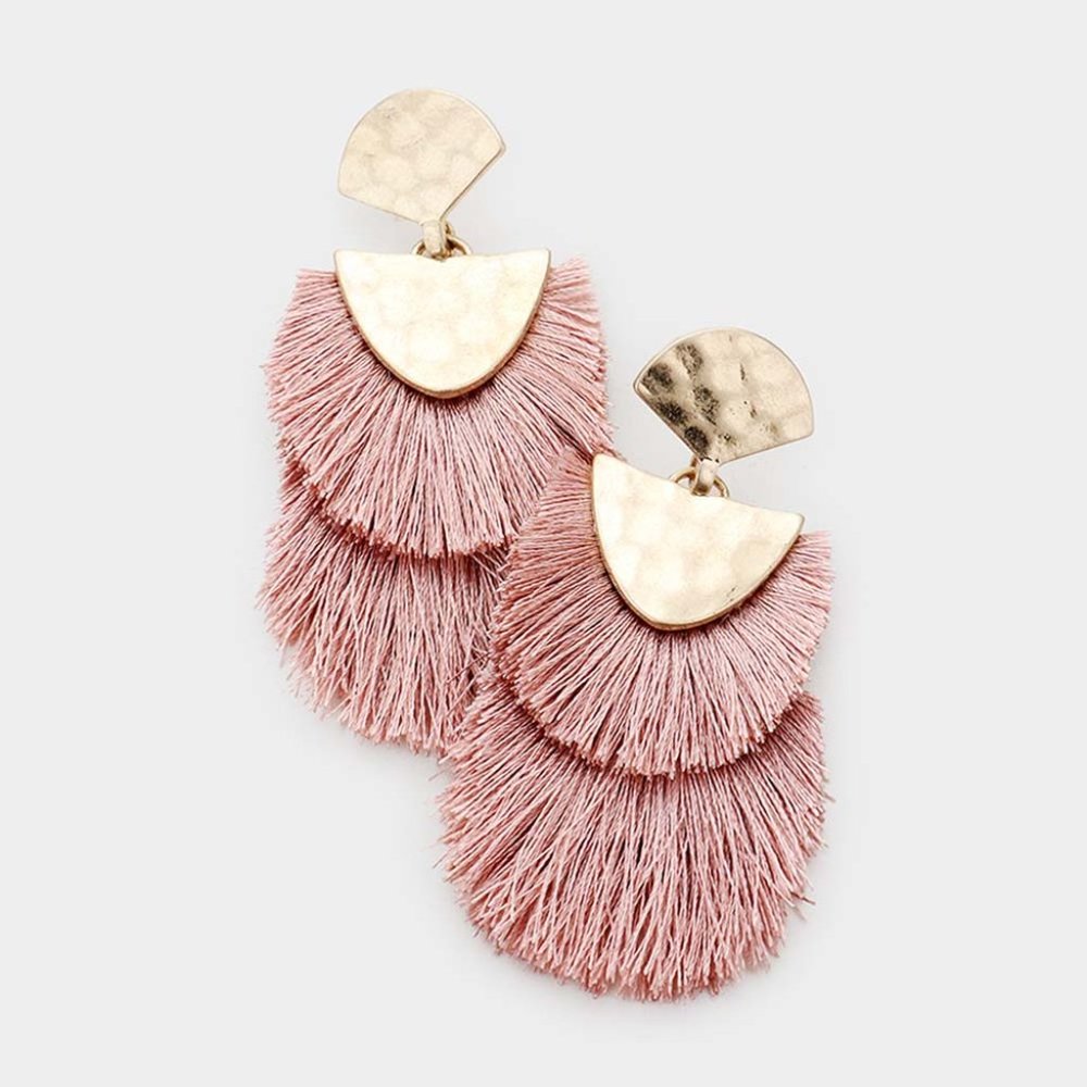 DUST PINK DOUBLE TASSEL EARRINGS
